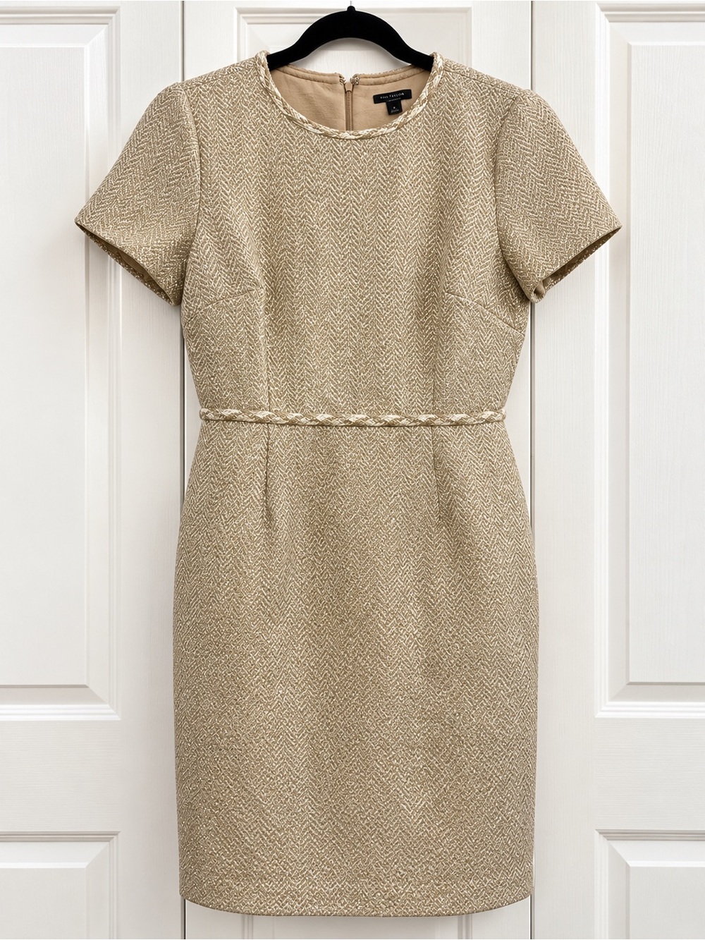 Talbots Metallic Beige Tweed Midi Sheath Dress